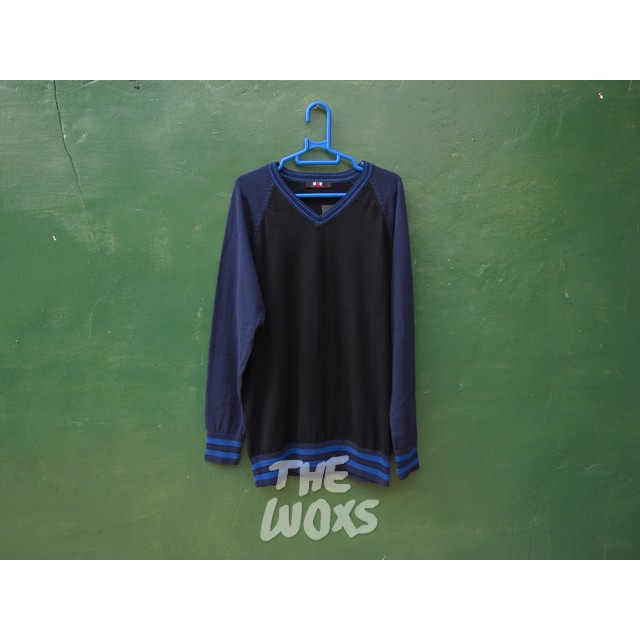 Sweater Rajut V Neck Original H&R Warna Hitam Biru Size Ukuran L