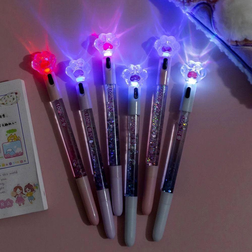 Agustina Cat Paw Gel Pen Perlengkapan Kantor Kawaii Anak Glitter Light Perlengkapan Menulis 0.38mm Dengan Lampu Led Kartun Pulpen Menulis