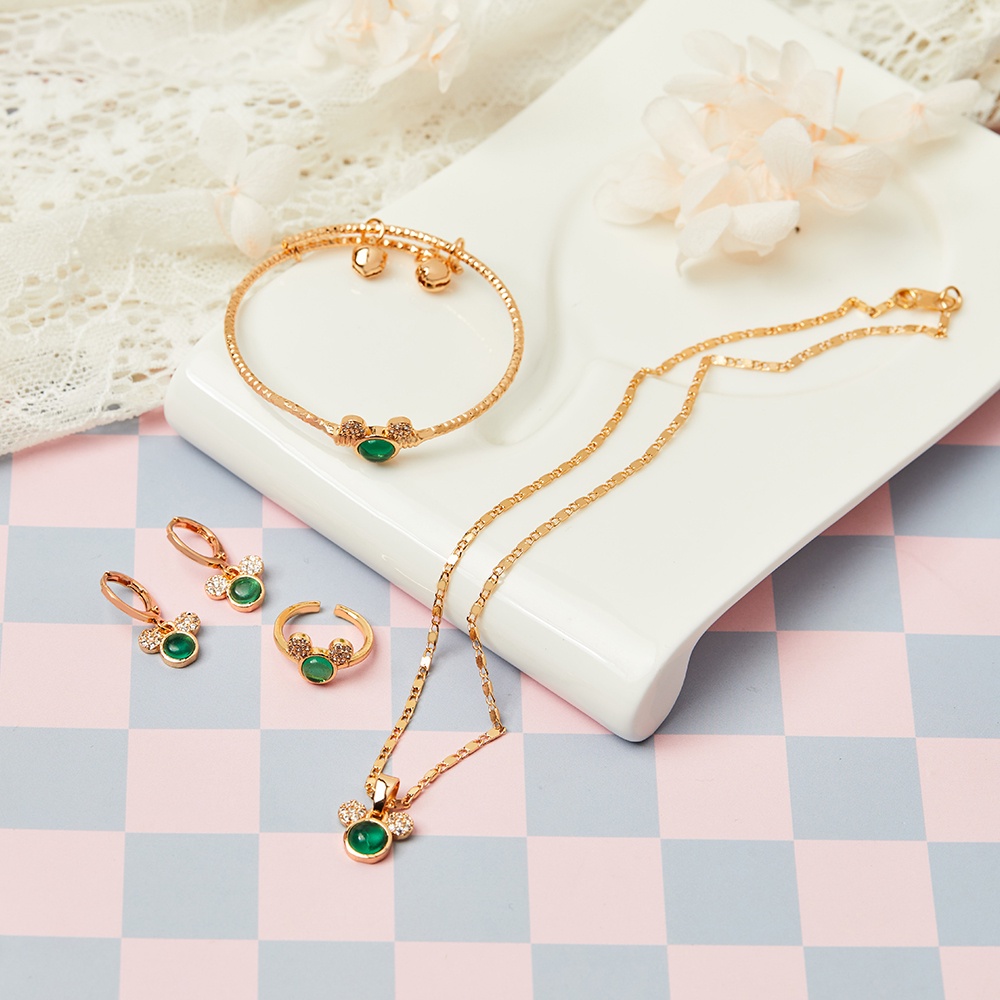 Y428 Set Perhiasan Anak Lapis Emas 24k Mickey Mouse Set Kalung Anak Anti Karat Dan Anti Luntur Aksesoris Anak Perempuan Kalung Anting Gelang Set