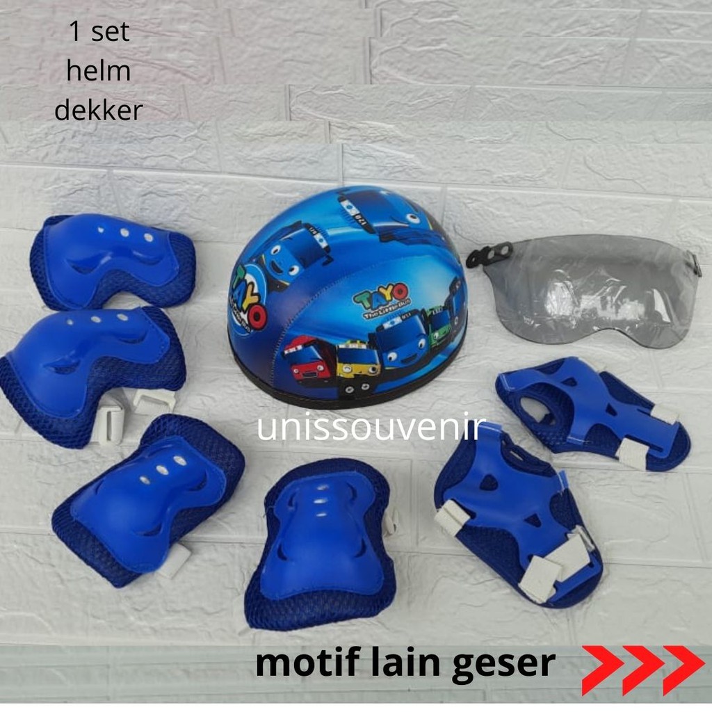 helm sepeda anak gowes helm sepatu roda anak lengkap deker warna warni