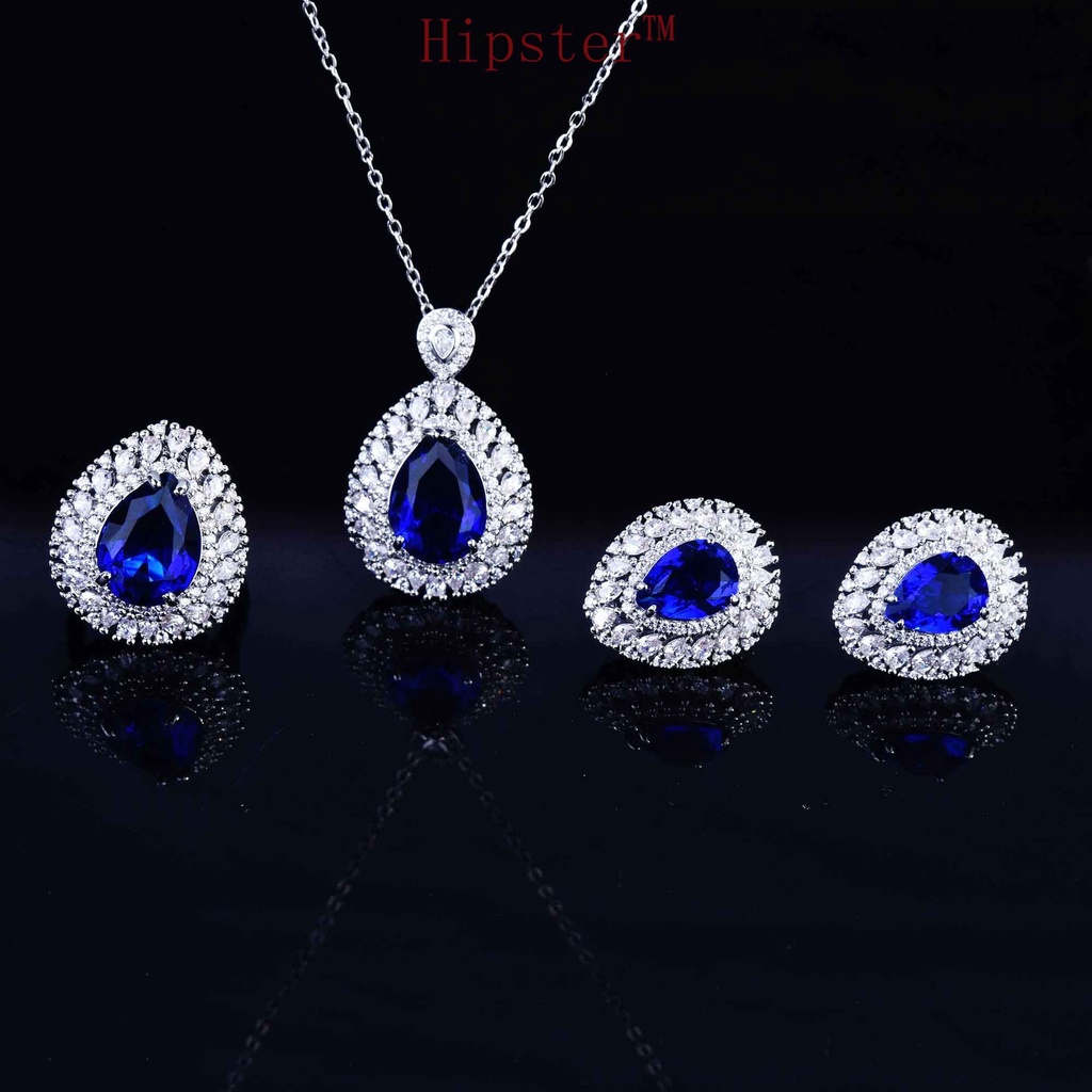 Exquisite Set Natural Sapphire Pendant Open Ring Earrings