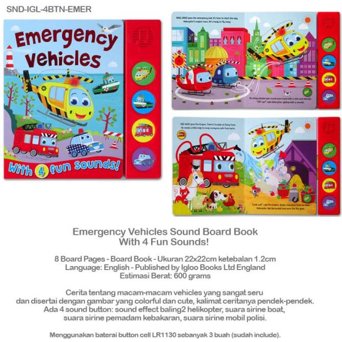 Emergency Vehicles Sound Board Book With 4 Fun Sounds
