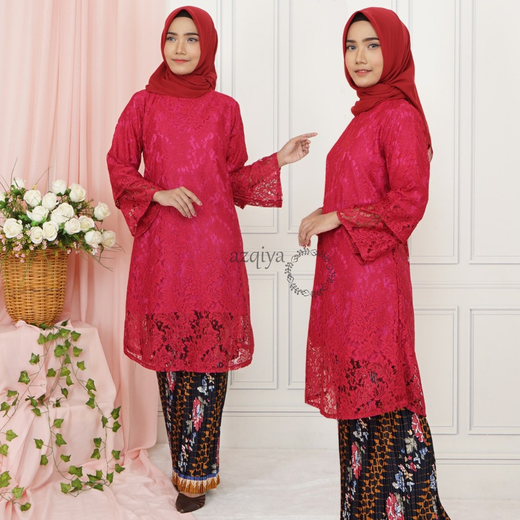 Tunik brukat super warna toska pink salem kuning gold magenta navy favorit