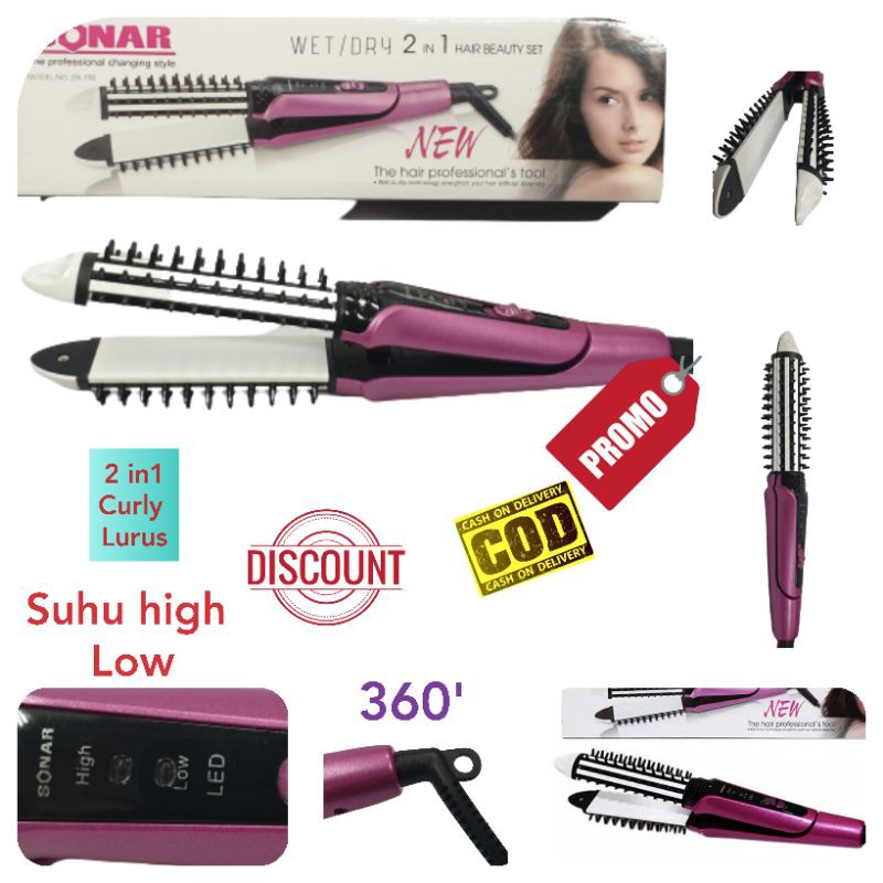 Sonar Catokan Pelurus Rambut 2in1 Sisir Curly Kriting Blow Murah Lurus Original SN 790 Terlaris