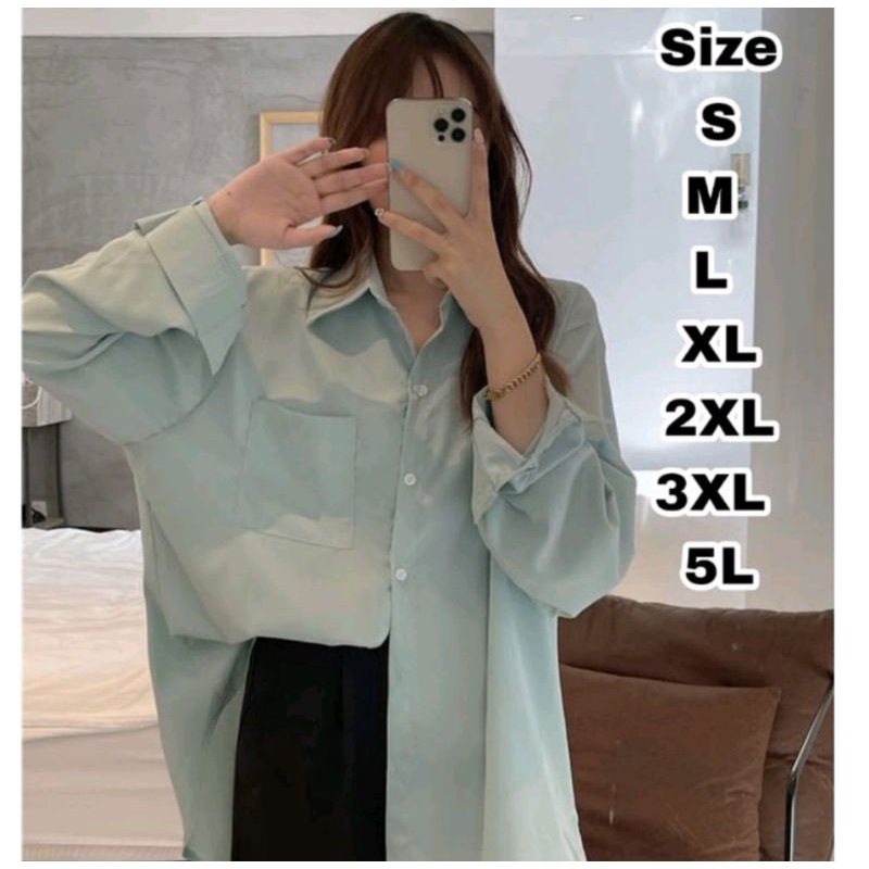 AMANDA KEMEJA SANTAI POCKET POLOS OVERSIZE POLOS UKURAN 3XL 2XL XL L M KEMEJA JUMBO BIG SIZE WANITA