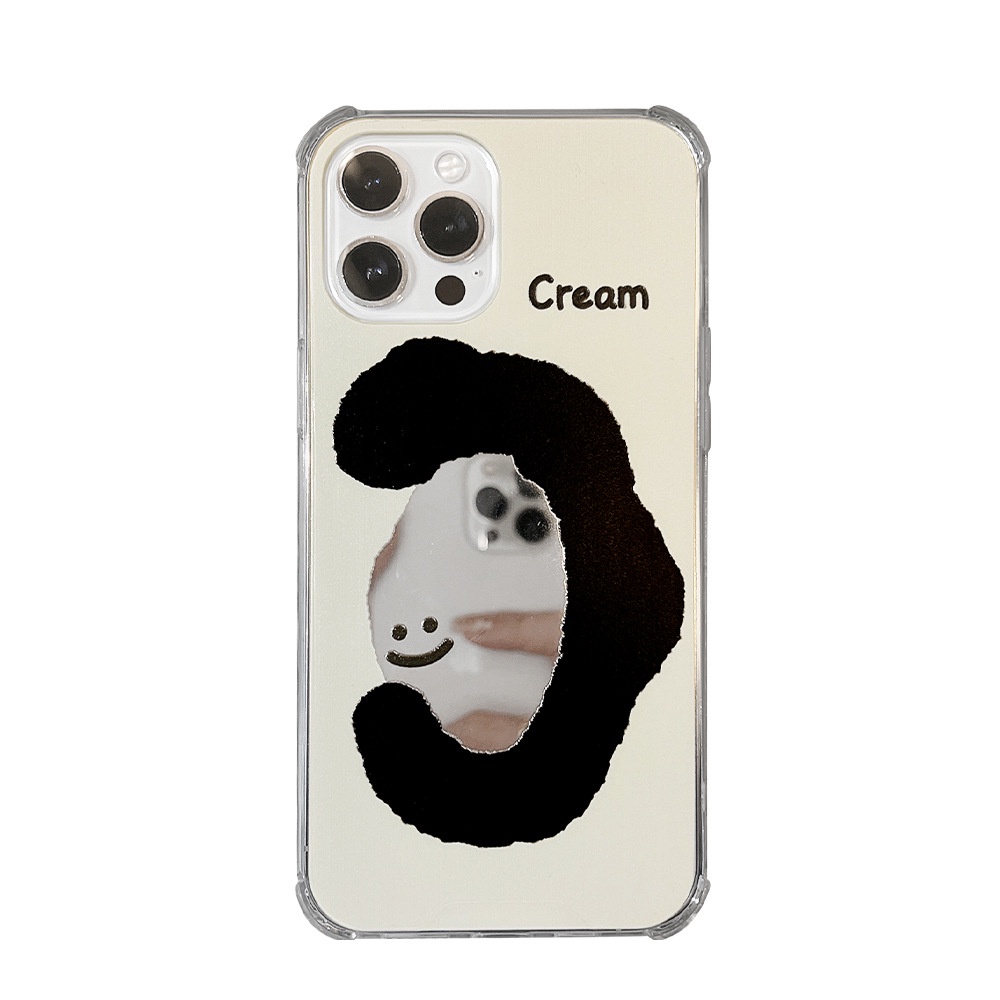 IPHONE Cream Smile Face Mirror Phone Case Penutup Belakang Tahan Guncangan Untuk Iphone7 8 PLUS X XR XS 11 12 13 14 MINI PRO MAX SE 2020