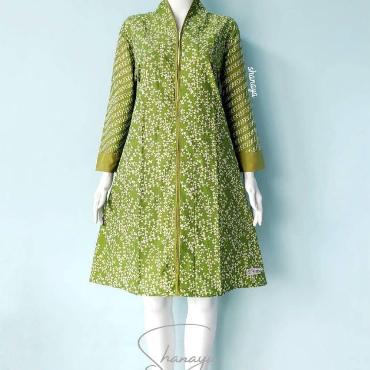 "LTN.25Au22p" Shanaya Batik Tunik Aldena Garutan Dress Cap Baju Batik Wanita warna hijau ungu navy k