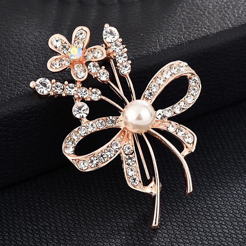 Candy Jewelry Fashion Korean Butterfly Brooches Gold Color Pearl Brooch Pins Rhinestone Breastpin for Women bros hijab-#20