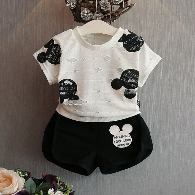 Setelan Anak Perempuan Import Baju Mickey Anak Perempuan Minnie Lengan Pendek Umur  2 3 6 7 Tahun