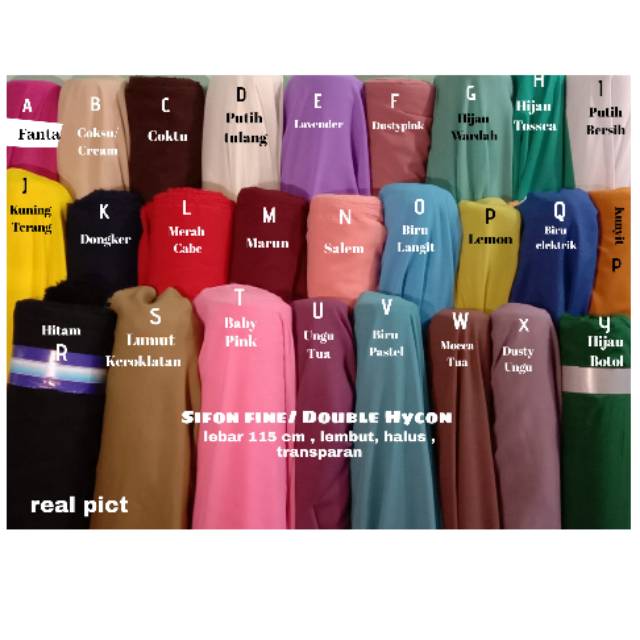 Kain Double Hycon Sifon fine Kelipatan 50cm Lebar kain 115 Cocok untuk Jilbab Segi empat dll