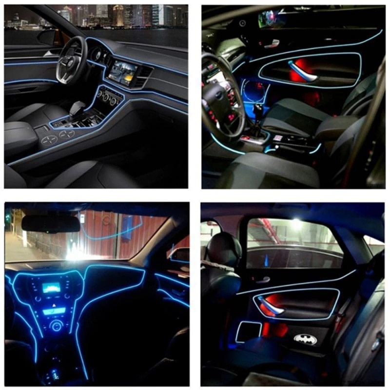 LED Neon Dekorasi Interior Mobil 3 meter 12 V Cigarette Plug Lampu Interior Mobil LED Neon