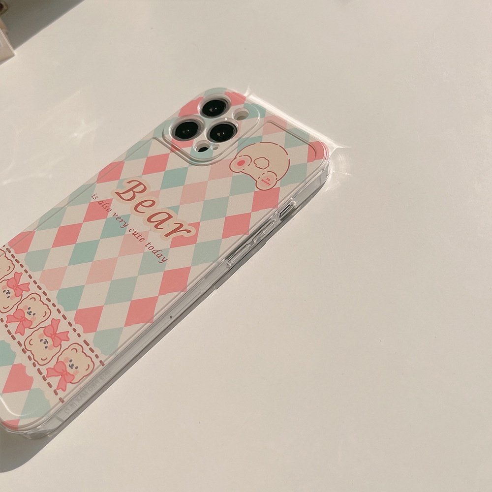 Case Pelindung Motif Rhombus Kotak-Kotak Pink Untuk Iphone 13 12 Mini 11 Pro Max X Xs Xr 8 7 Plus Se 2020