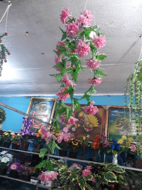 Bunga gantung bunga juntai dahlia artifisial pot plastik