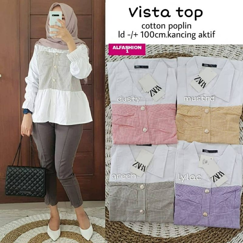 Vista Top, ATASAN/KEMEJA WANITA CANTIK FIT XL LD102 BAHAN KATUN POPLIN IMPORT TERMURAH KEKINIAN OOTD