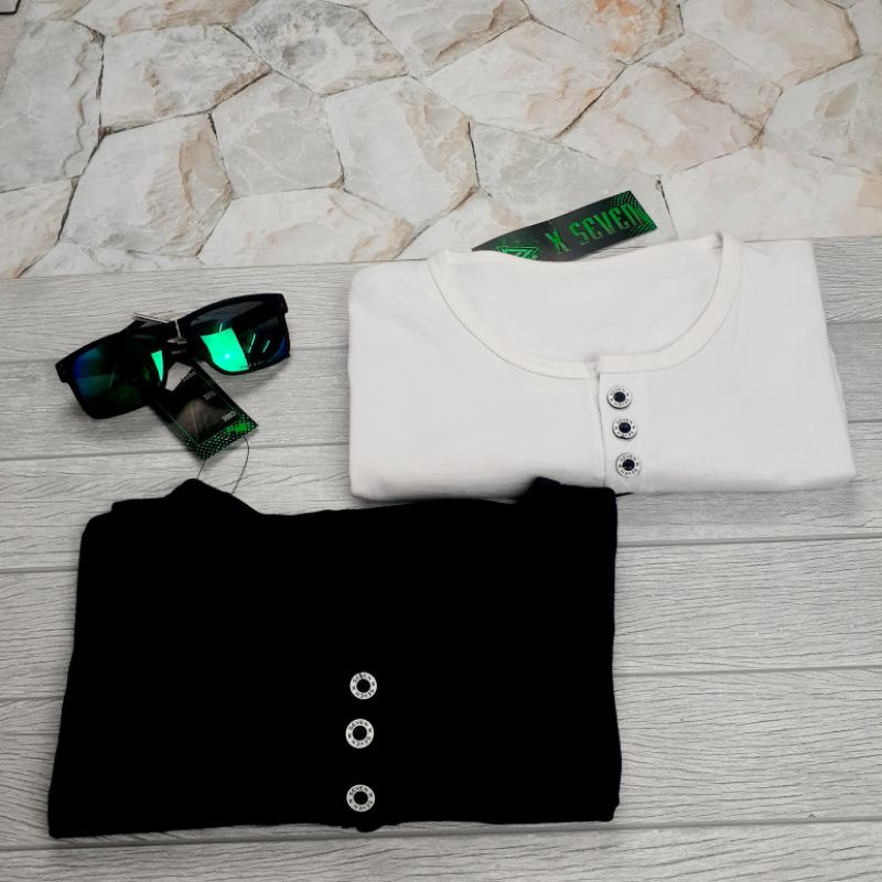 Kaos Polos Isi Kancing Tangan Panjang Pria Stretchy Hitam Putih Lengan Panjang Keren Murah Baju Cowok Laki Adem