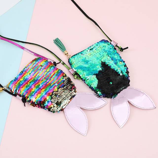 MINI SEQUIN SLING BAG / TAS MINI SELEMPANG MERMAID ANAK IMPORT KOREA MURAH LUCU PINK RAINBOW