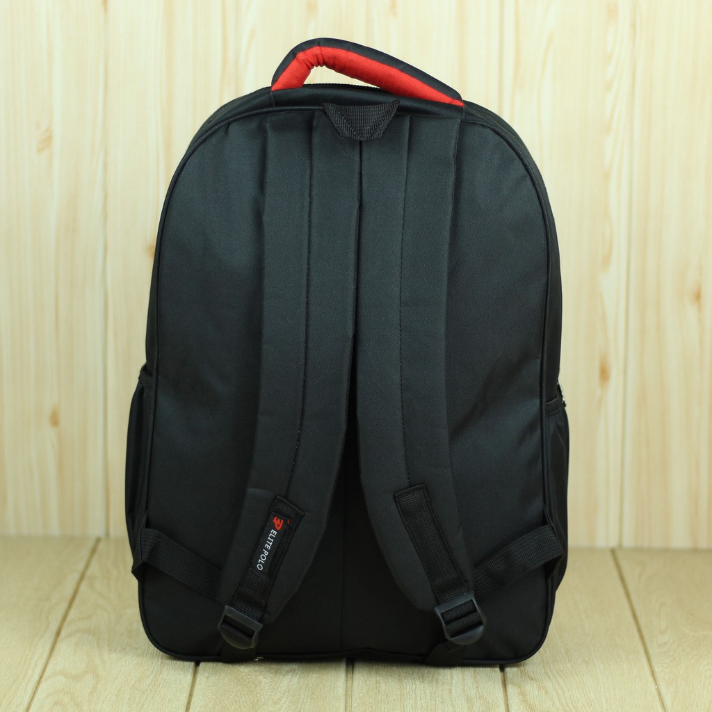 Ransel Pria Gendong Polo Segitiga Merah Tas Laptop Hitam Tebal Bonus Raincover Elite Polo Punggung Pria Ransel Hitam Sekolah Kerja Termurah