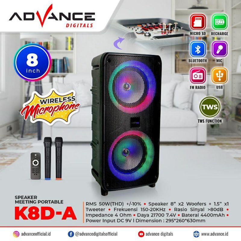 Advance Speaker Portable K8D-A - 2 x 8" woofer