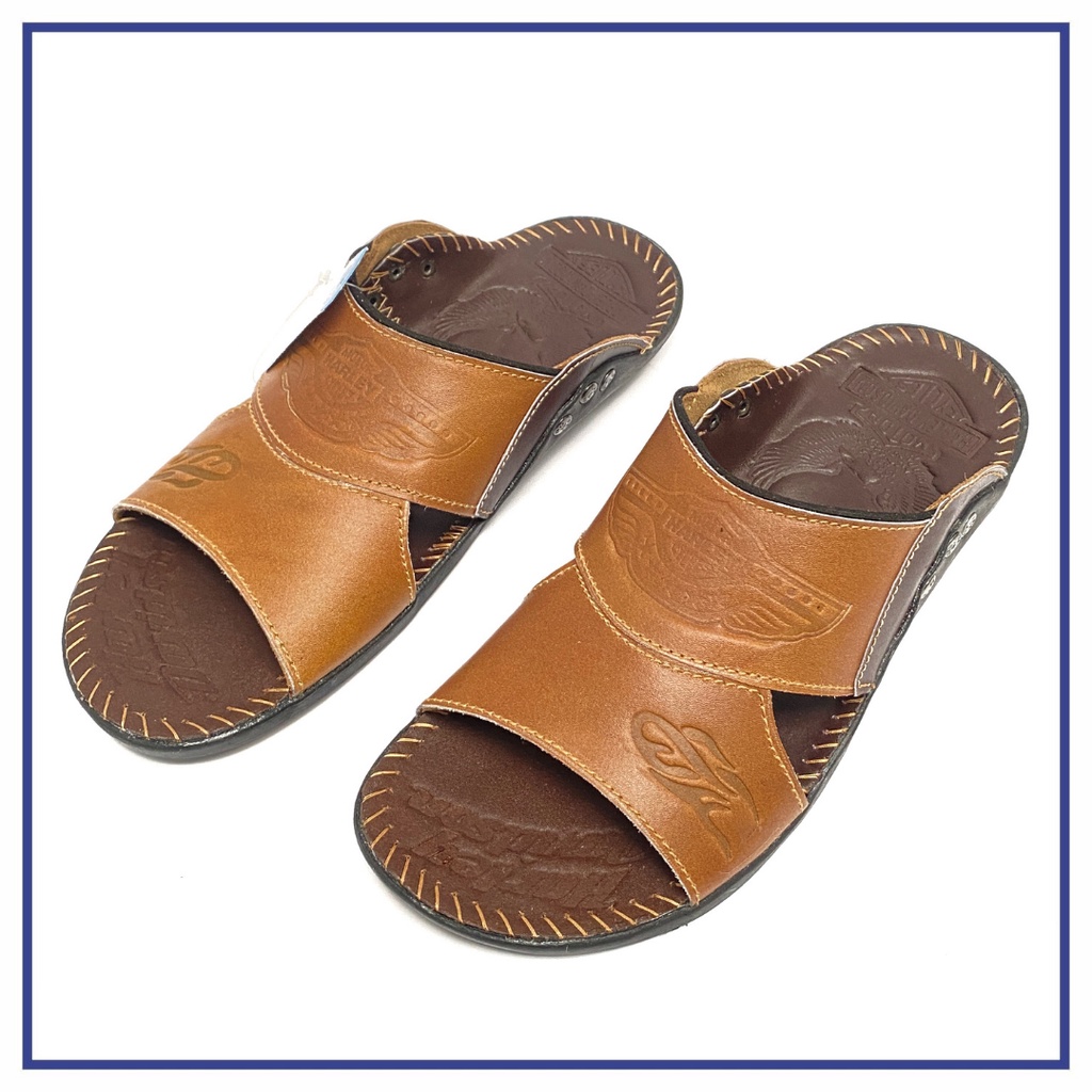 Sandal Selop Kulit Pria Harley Davidson Coklat - HD 09 C