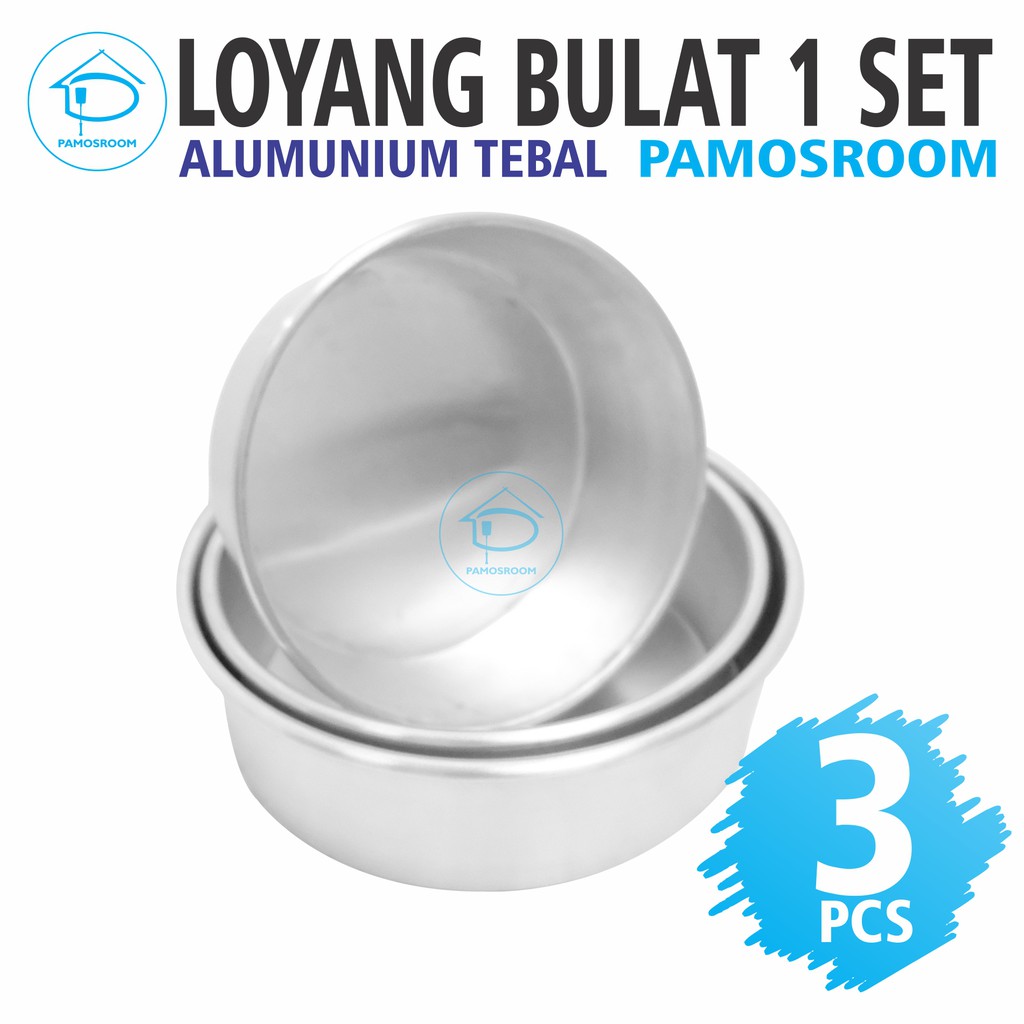 Pamosroom Loyang Bulat 1 Set 3 Pcs Bahan Aluminium Tebal Loyang Kue