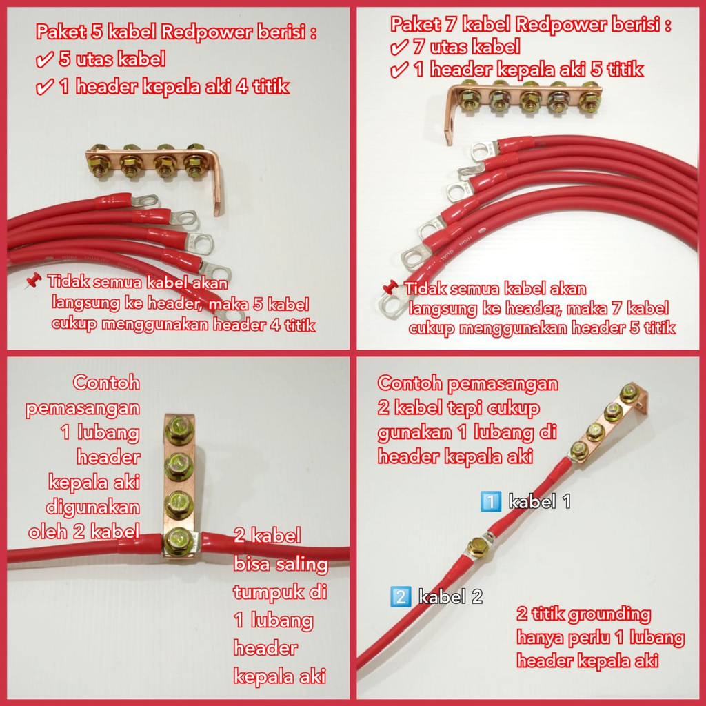 Kabel Grounding RedPower MERAH Ground 7 titik Premium High Quality RED