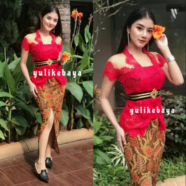 Set kebaya bali modern,  kebaya modifikasi brokat rangrang