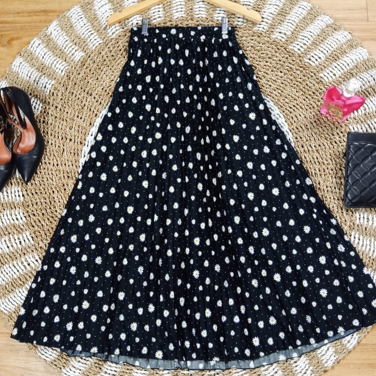 (BISA COD) Rok plisket panjang  motif bunga premium tebal bawahan Wanita remaja jumbo polos muslim i