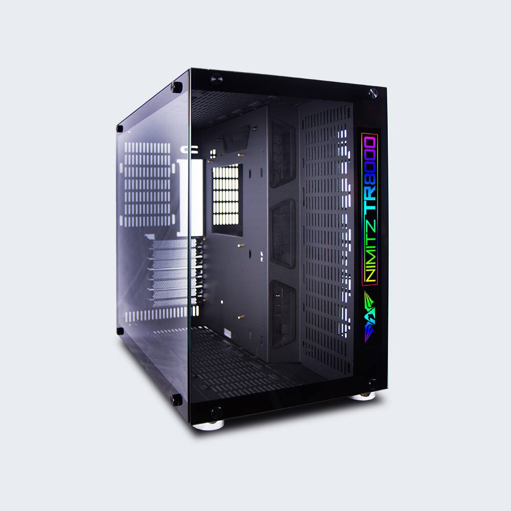 Casing Gaming PC Armaggeddon Nimitz TR8000 Extended See-Thru Side Panel E ATX Gaming CPU White And Black Warna Hitam Dan Putih Series