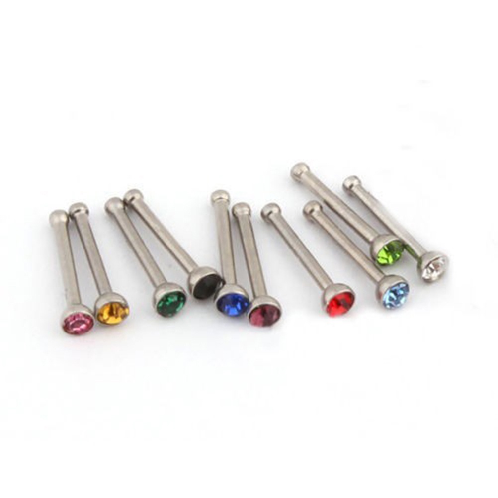 40pcs Anting Tindik Hidung Bahan Stainless Steel Dengan Kristal Berlian Imitasi