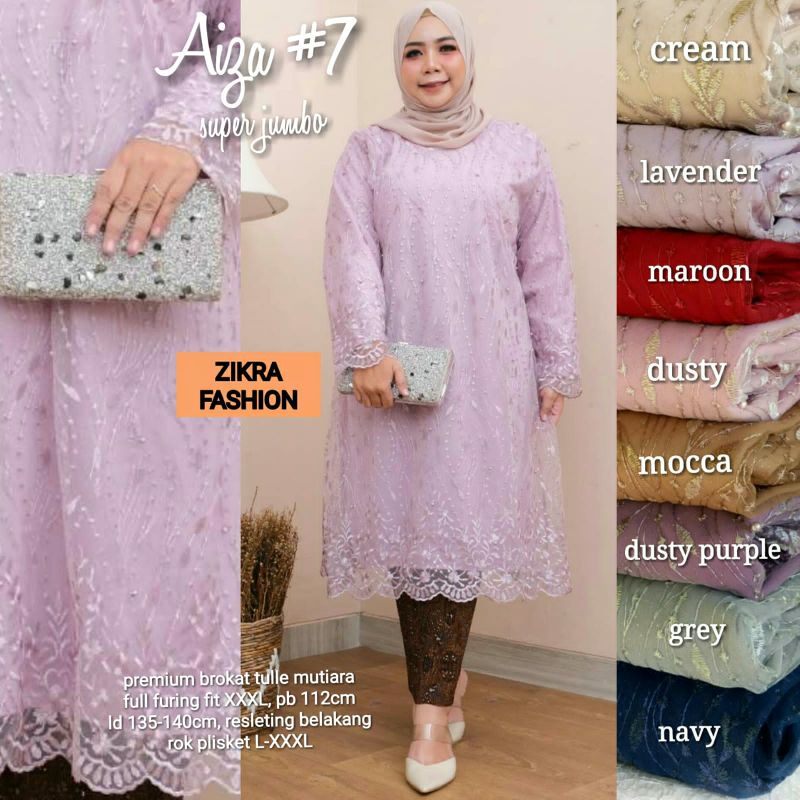 AIZA#7 SET BROKAT TILLE/BAJU KONDANGAN/ KEBAYA JUMBO/ LD 138-140/ ROK PLISKET
