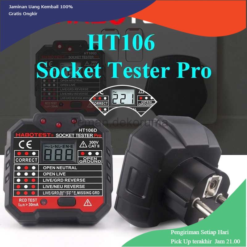 TD - SKT HABOTEST Stop Kontak Voltage Tester Socket Detector Eu Plug - HT106D