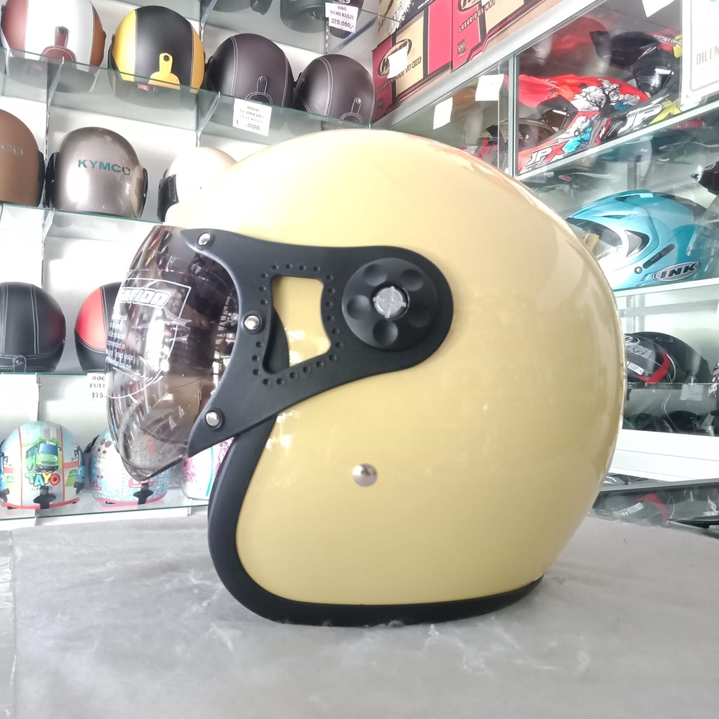 ARS Helm Pilot Italy Half Face Kaca Pilot Cream Glossy Standar Keamanan SNI COD Packing KardusBubble