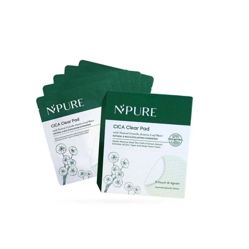 ORI N'PURE Cica Clear Pad Sachet Sheet/cica clear pads Kapas Toner Perawatan Physical Eksfoliasi Eksfoliate Face scrub 1 dus 5pcs peel Scrub Wajah Clear Pad Pembersih Pelembab HALAL MUI BPOM isi 5 pcs