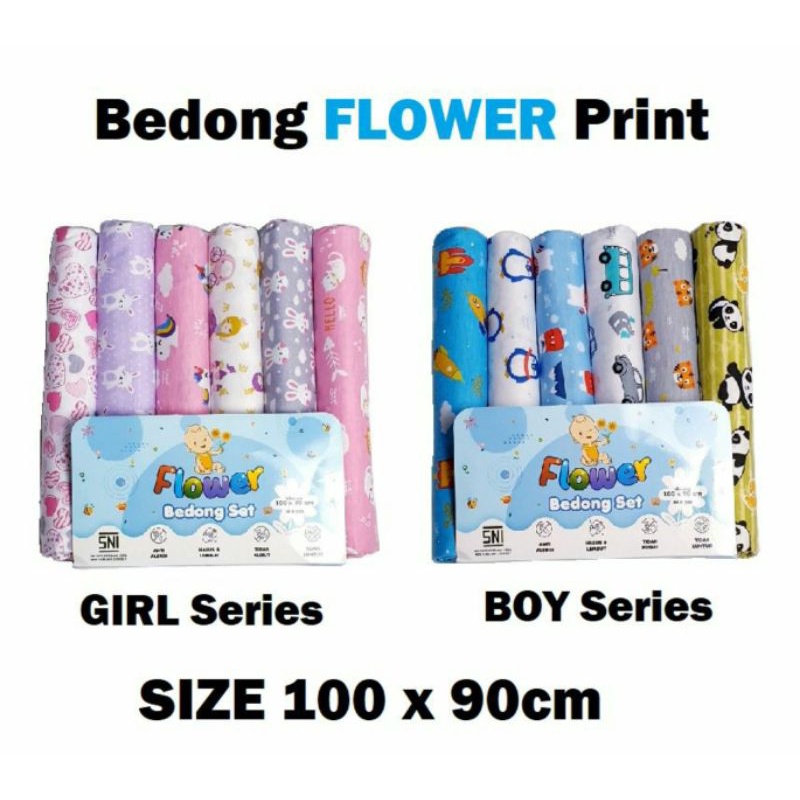 6 Pcs (1/2 Lusin) Bedong Bayi Print Motif FLOWER PRINT 90x115/90x100 Bedong Selimut Baby PRINT XX