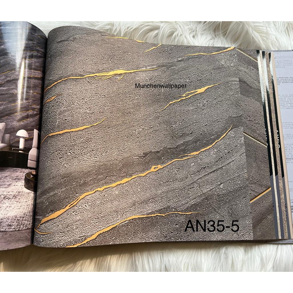 Wallpaper Dinding Korea 15m2 Marmer Granit Marble Aksen Emas Abu Muda Abu Tua