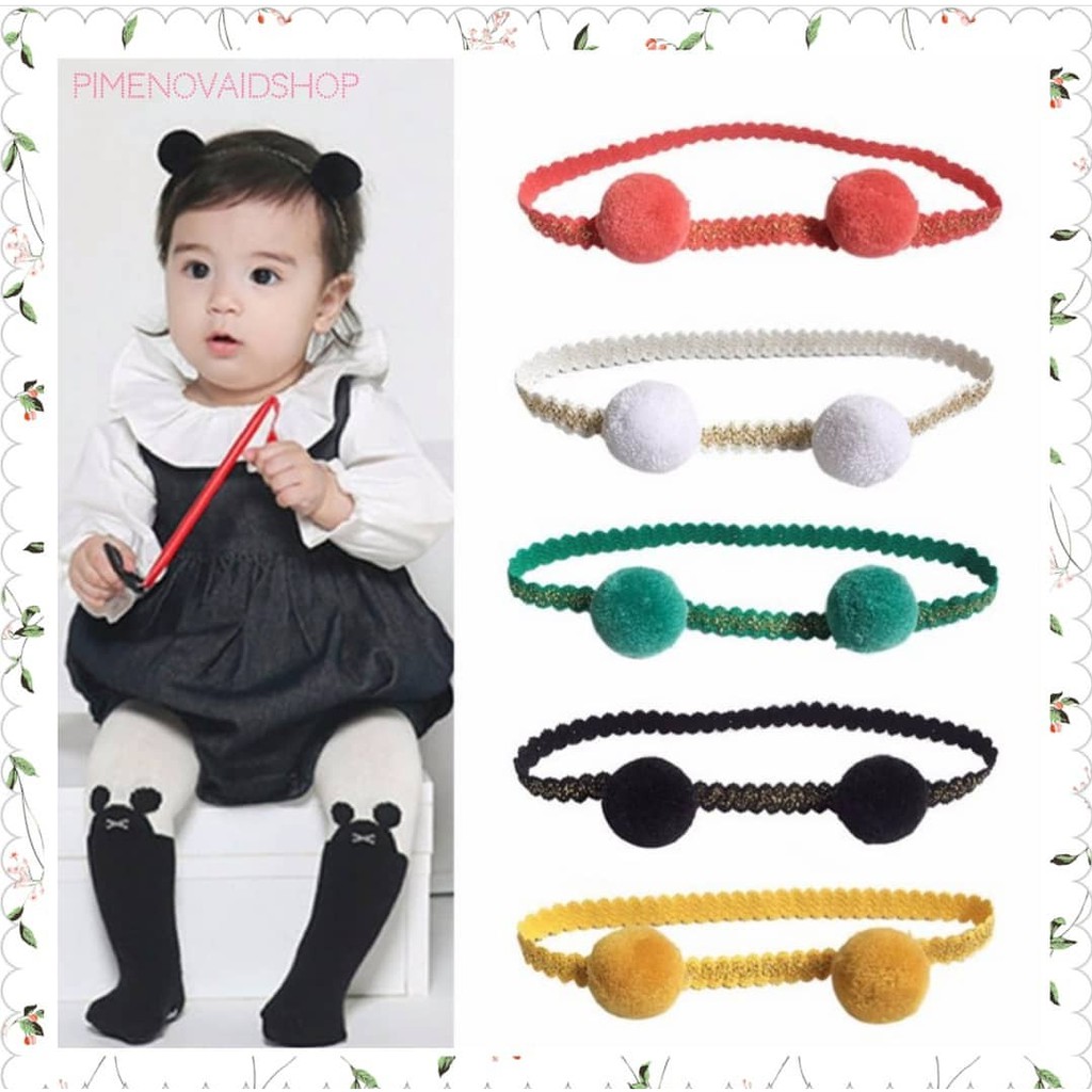 (Pimenova) Bandana anak bayi pompom headband , headband bayi , head band bayi lucu