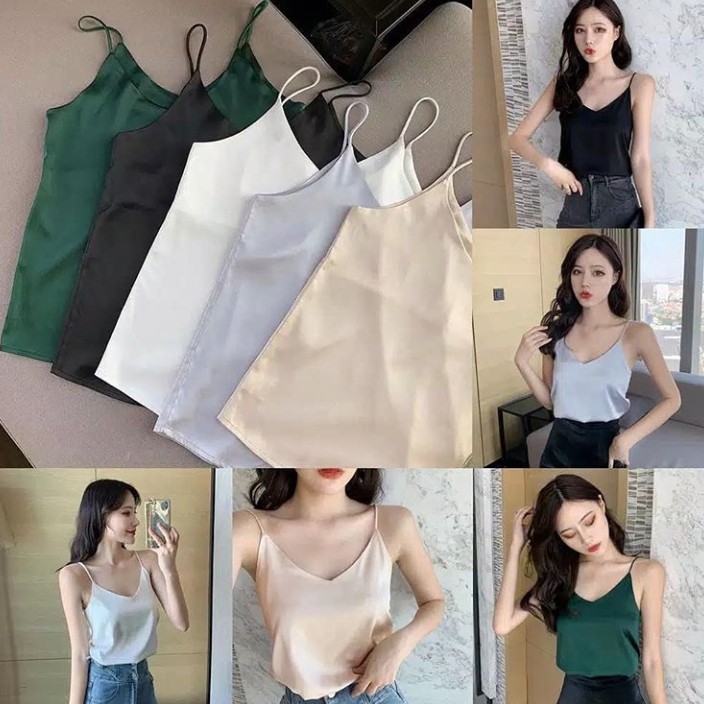 ATIKA Tank Top Crop/Singlet Crop Wanita Bahan Satin Premium 071