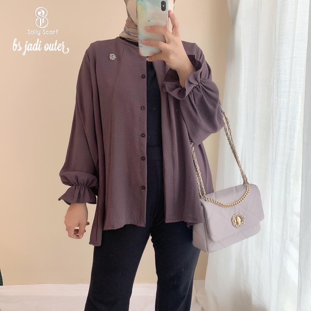 Anona crinkle airflow blouse wanita busui full kancing / oversized-4