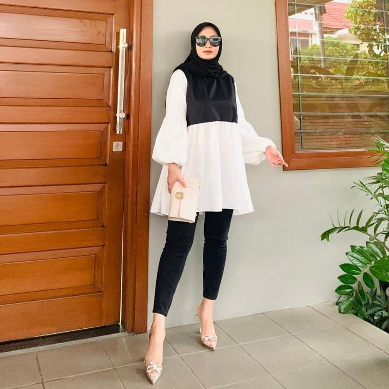 baju / syabil top twotone radwah / top, atasan, tunik, pakaian wanita atasan, baju atasan