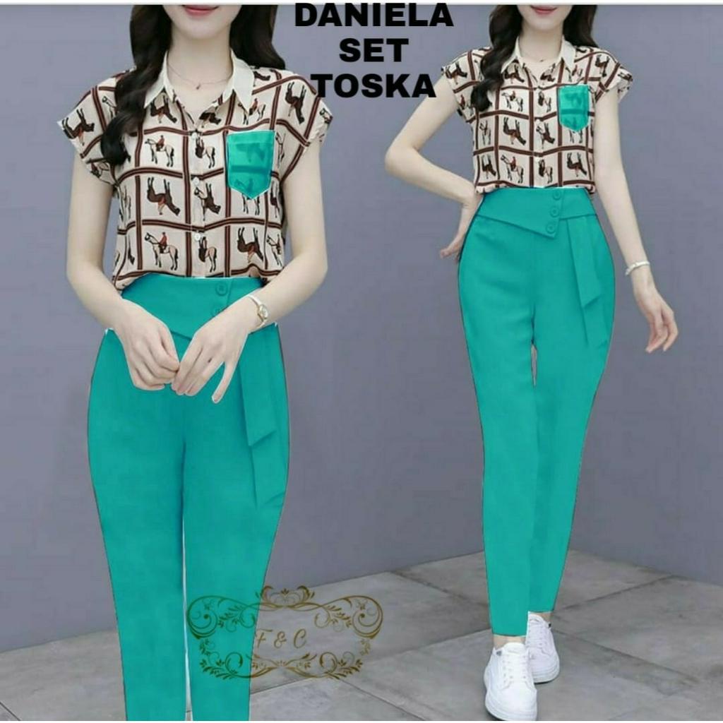 PCS SET DANIELA UKURAN M L XL BAHAN BABYTERRY FE SETELAN ATASAN DAN CELANA