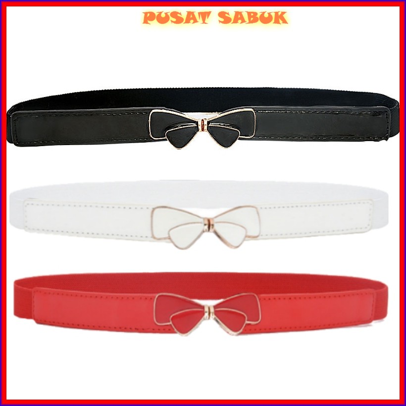 Ikat Pinggang Kecil Korea Sabuk Obi Karet Belt Wanita Fashion Gesper Cewek Polos motif Kupu Import