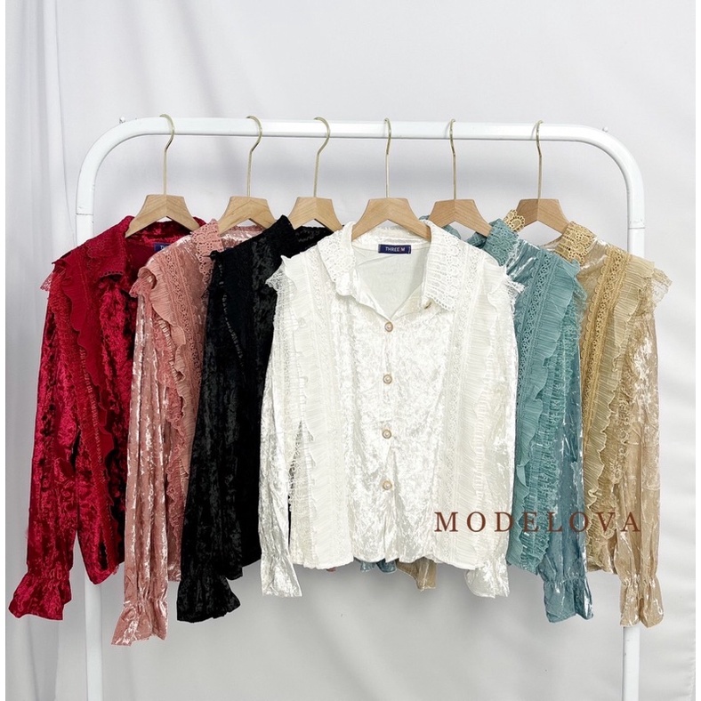 MDLV ~ 5281 Morecia Velvet Shirt Blouse Korea Blouse Premium Blouse Terbaru Blouse cewek Blouse Cantik Atasan wanita Blouse Velvet Fashion Import