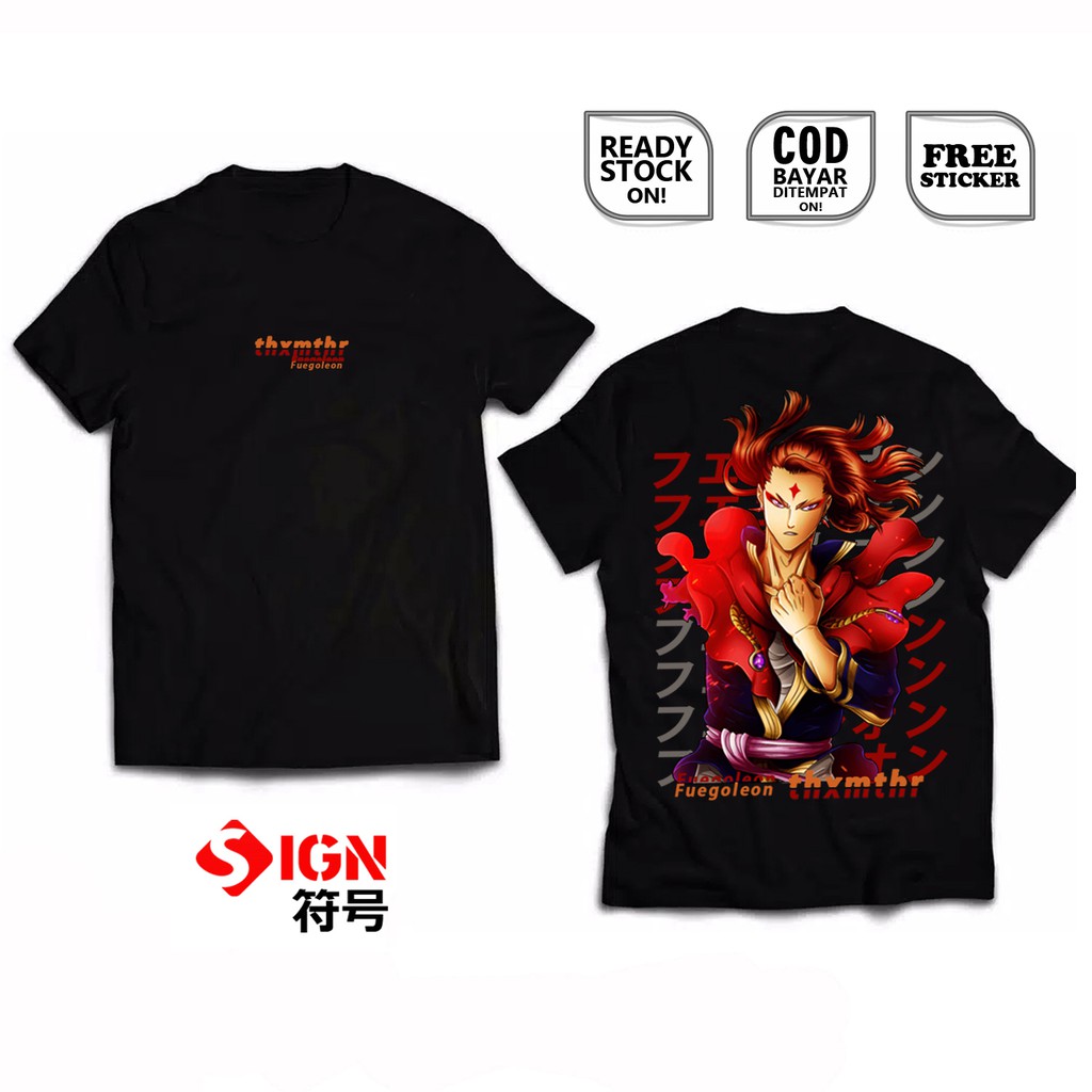 KAOS FUEGOLEON VERMILLION BLACK CLOVER ASSASIN NOZEL MEREOLE FINRAL ASTA YAMI BAJU JEPANG ANIME SIGN