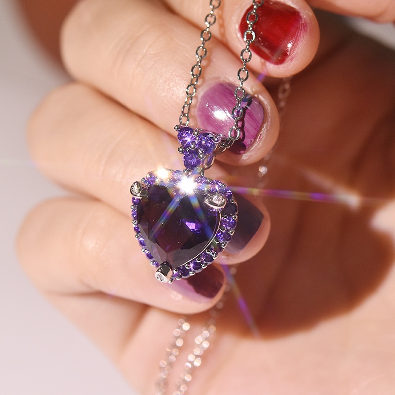 [Ready Stock]Fashion Luxury Amethyst Love Heart Pendant Necklace