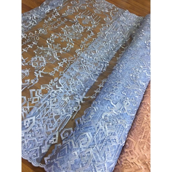 Tile Kebaya Exclusive Maison  Full Bordir by Designer Saptodjojo Warna Biru Muda Ice Blue