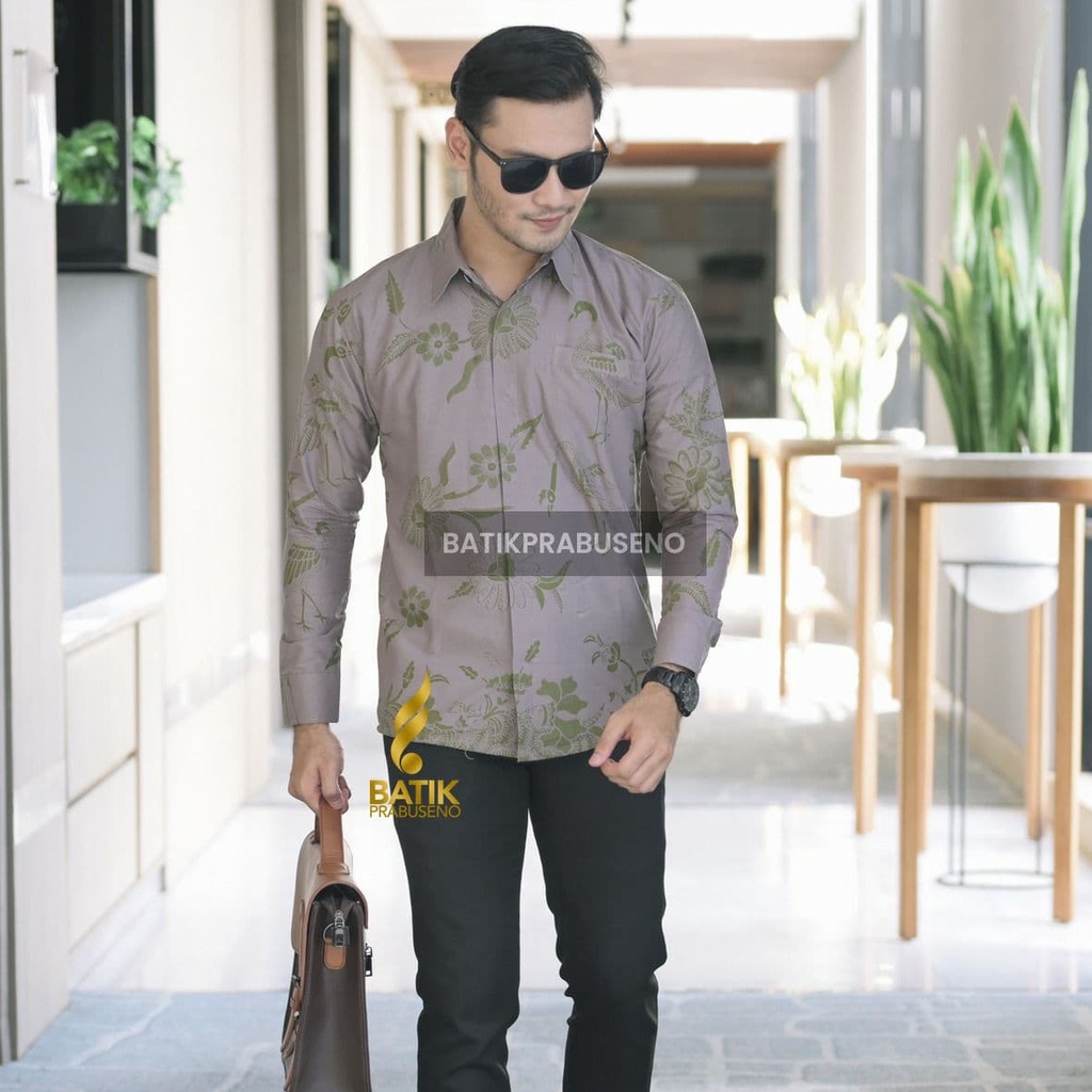 INDRASAKA Kemeja Batik Pria Lengan Panjang Slim Fit Full Furing Jumbo Modern Premium Hem Atasan Cowok Anak Muda Dewasa Mewah Bahan Katun Printing Tangan Halus Tebal Seragam Kerja Casual Kantor Terbaru 2021 Solo Jogja Jakarta COD Big