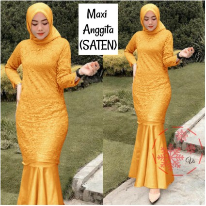 Baju Gamis Muslim Wanita Remaja Terbaru Edisi Pesta 2022 Model Kekinian Trendy Bahan Brukat  Bawah D