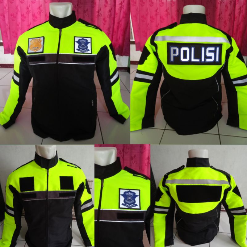 JAKET POLISI BAHAN TASLAN FULL ATRIBUT DEPAN BELAKANG GRATIS NAMA