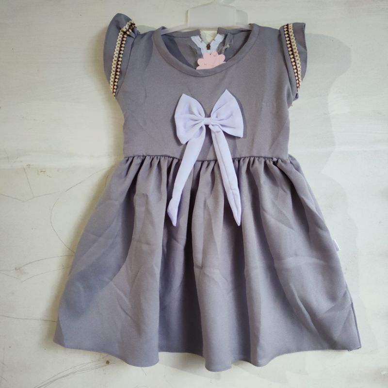 Dress Anak 1 2 tahun moscrepe baju anak perepuam cewek Fatonah Shop pita karang( dress moscrepe pitakarang )