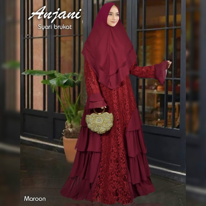 PREMIUM BAJU MUSLIM WANITA SYARI ANJANI DUSTY GAMIS ORIGINAL CANTIK MEWAH - MARUN